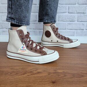 ⭐Converse Chuck 70 High Leather Overlays 7.5 Womens Shoes Sneakers Beige A09450C